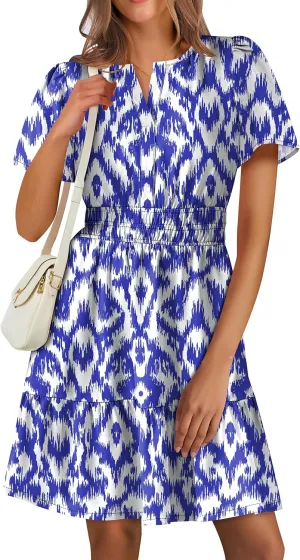 ANRABESS Womens 2025 Summer Casual Short Dress V Neck Short Sleeve Floral A-Line High Waist Boho Cute Vacation Beach Dresses
