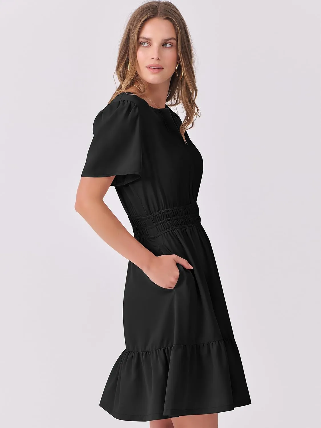 ANRABESS Womens 2025 Summer Casual Short Dress V Neck Short Sleeve Floral A-Line High Waist Boho Cute Vacation Beach Dresses