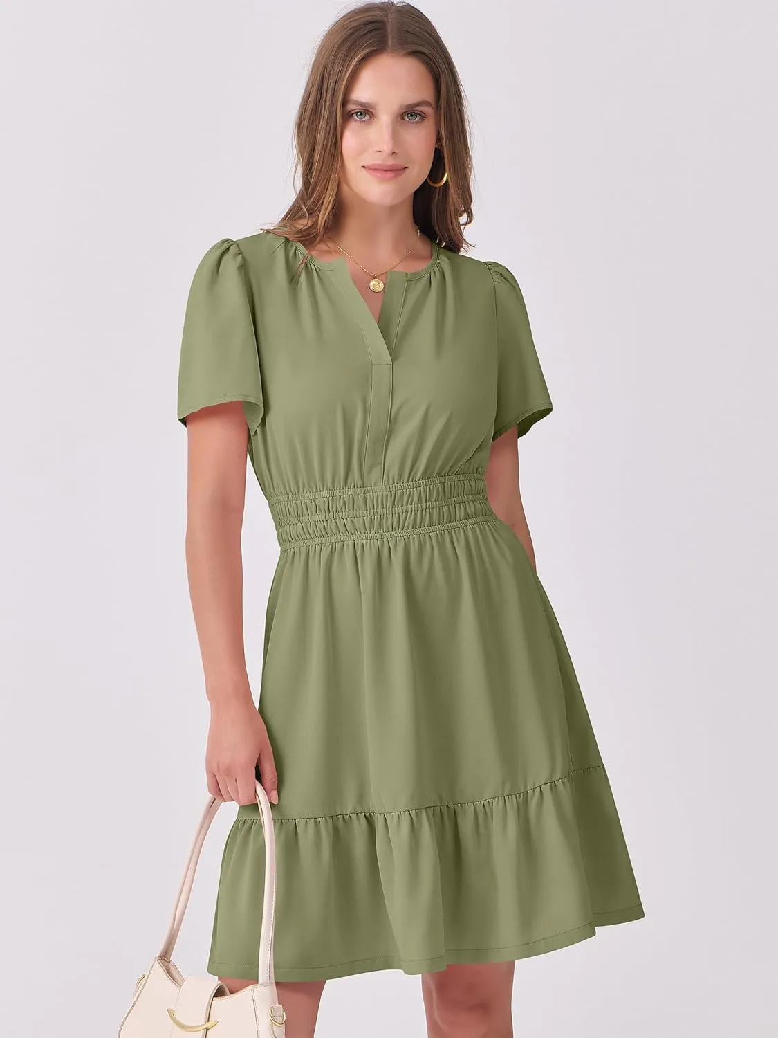 ANRABESS Womens 2025 Summer Casual Short Dress V Neck Short Sleeve Floral A-Line High Waist Boho Cute Vacation Beach Dresses