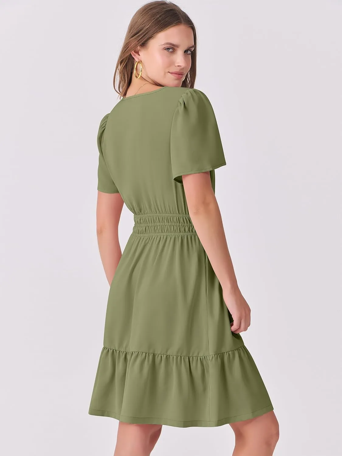 ANRABESS Womens 2025 Summer Casual Short Dress V Neck Short Sleeve Floral A-Line High Waist Boho Cute Vacation Beach Dresses