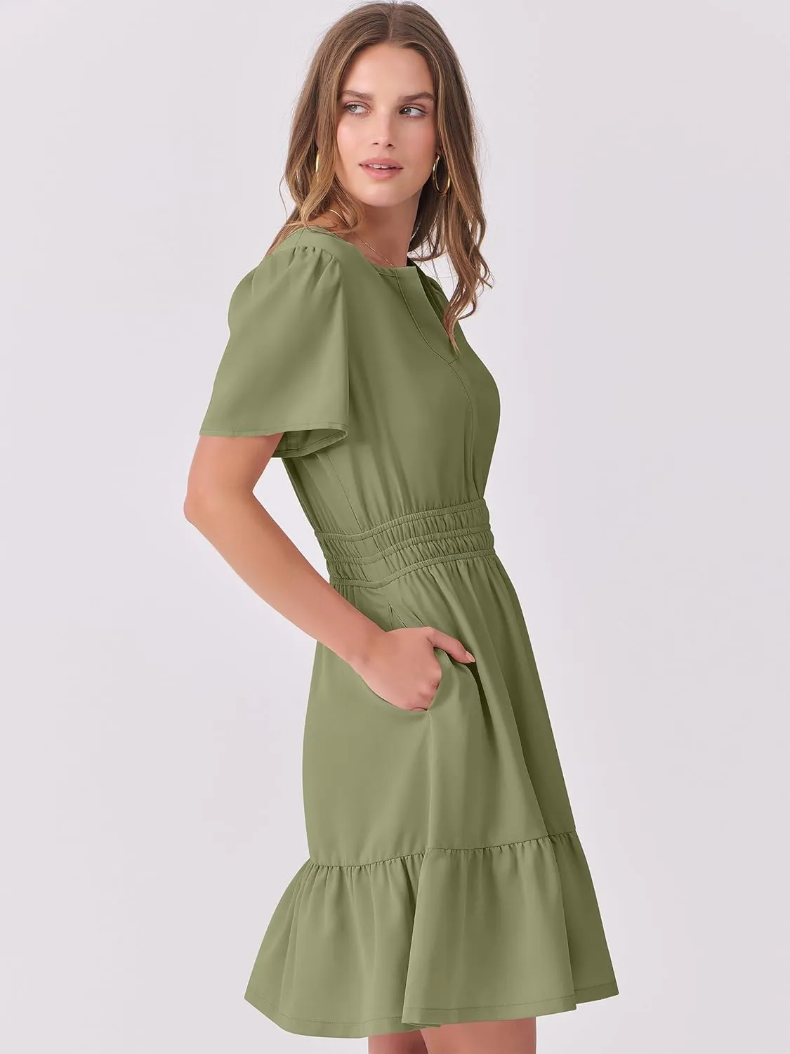 ANRABESS Womens 2025 Summer Casual Short Dress V Neck Short Sleeve Floral A-Line High Waist Boho Cute Vacation Beach Dresses