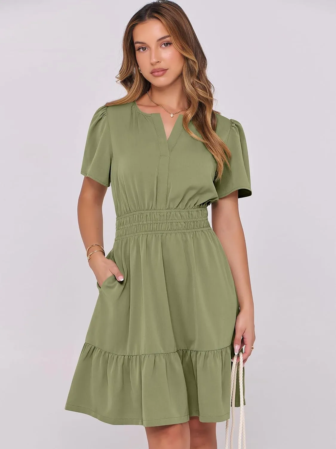 ANRABESS Womens 2025 Summer Casual Short Dress V Neck Short Sleeve Floral A-Line High Waist Boho Cute Vacation Beach Dresses