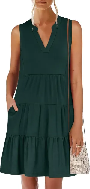 ANRABESS Womens Mini Dresses Sleeveless V Neck Tiered Swing Going Out Beach Vacation Sundress 2025 Summer Casual Outfits