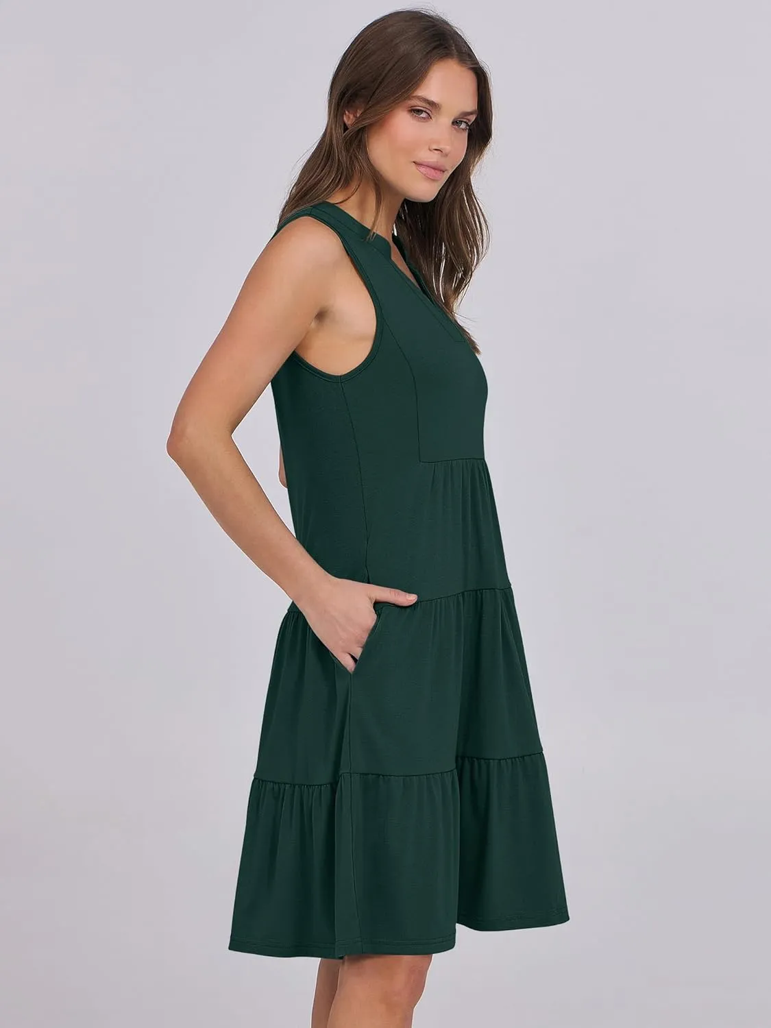 ANRABESS Womens Mini Dresses Sleeveless V Neck Tiered Swing Going Out Beach Vacation Sundress 2025 Summer Casual Outfits