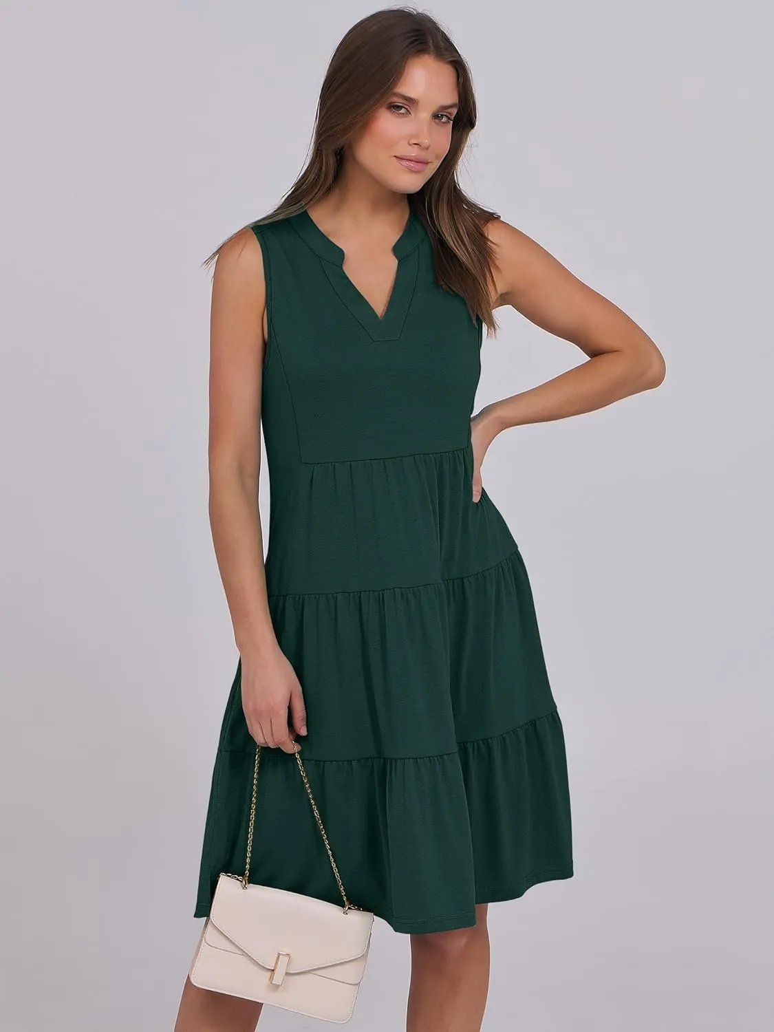 ANRABESS Womens Mini Dresses Sleeveless V Neck Tiered Swing Going Out Beach Vacation Sundress 2025 Summer Casual Outfits