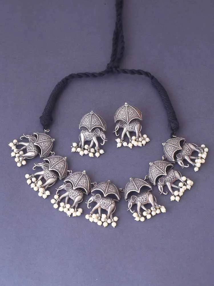 Antique Bharani Oxidised Jewellery Set
