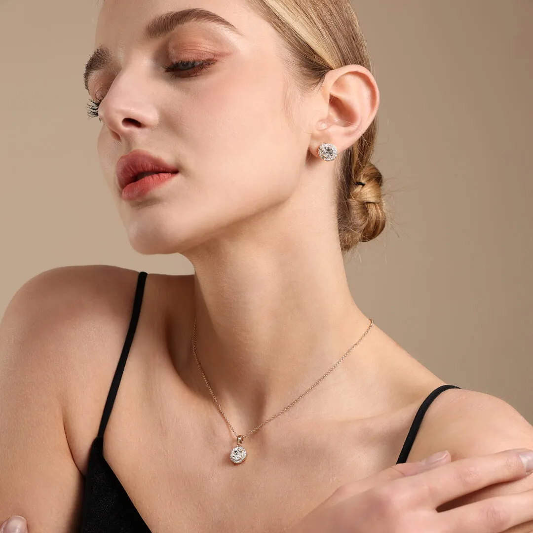 April Diamond-Colour Birthstone Necklace & Earring Set In Gold-Tone