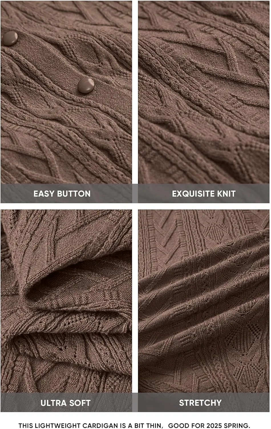 Arach&Cloz Womens 2025 Cable Knit Cardigan Long Sleeve Button Down Casual Sweater Lightweight Crew Neck Soft Spring Top