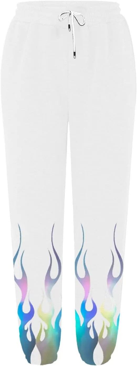 Athletic Pants Women Flame Printing Sweatpants Loose Trousers with Pockets High Waist Workout Running Jogger Pants