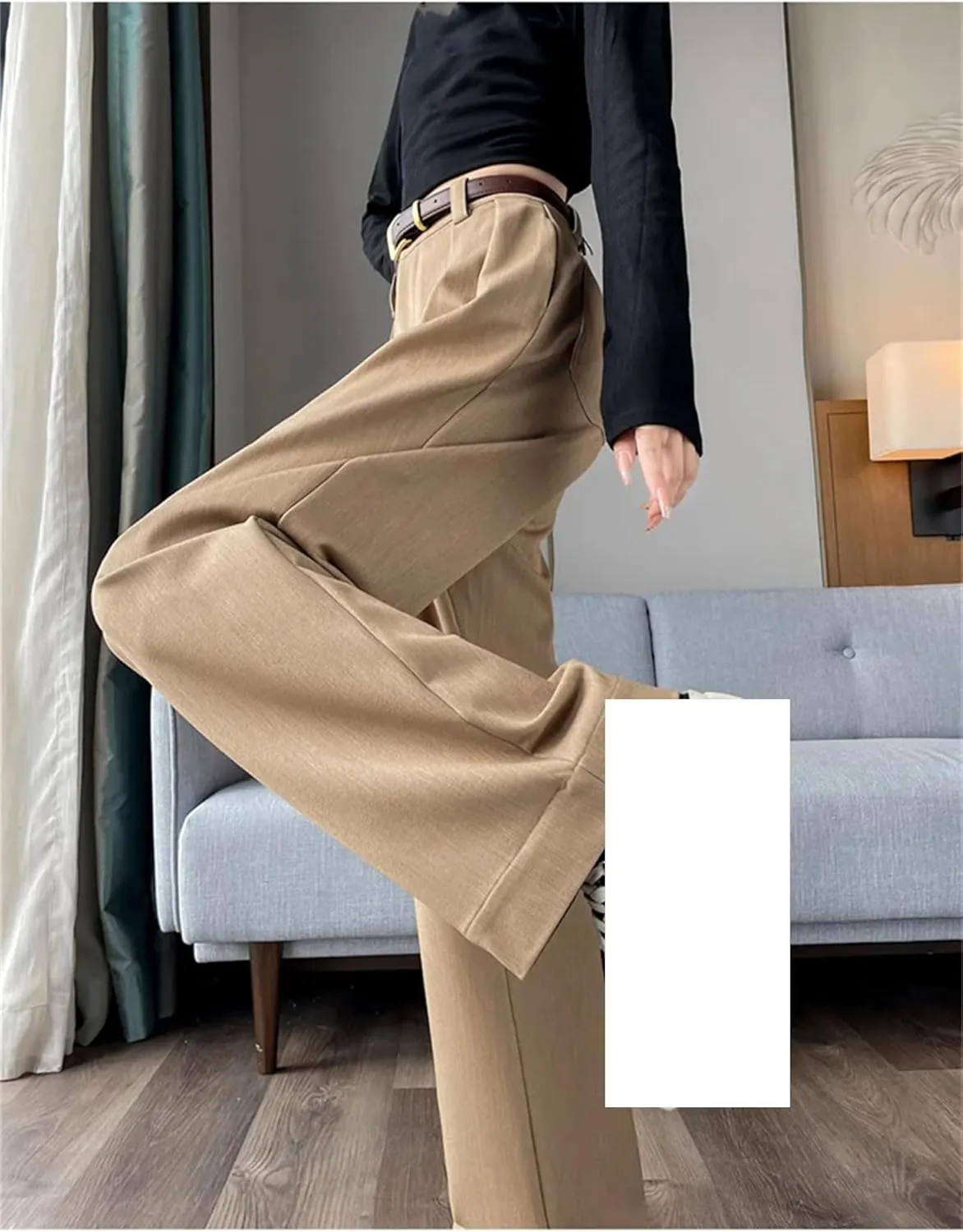 Autumn High Waist Simple Solid Color Straight Casual Suit Trousers Women Office Slim Chic Wide Leg Pants