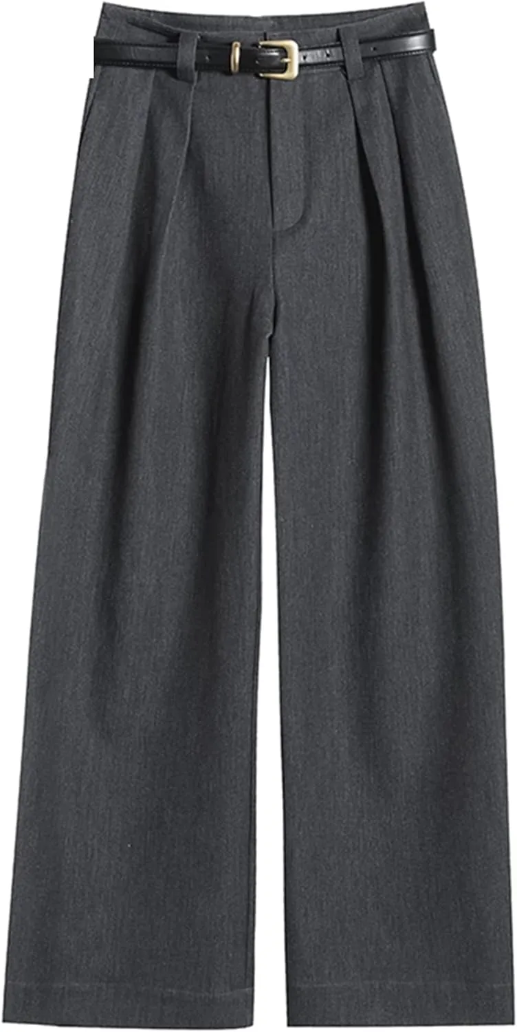 Autumn High Waist Simple Solid Color Straight Casual Suit Trousers Women Office Slim Chic Wide Leg Pants