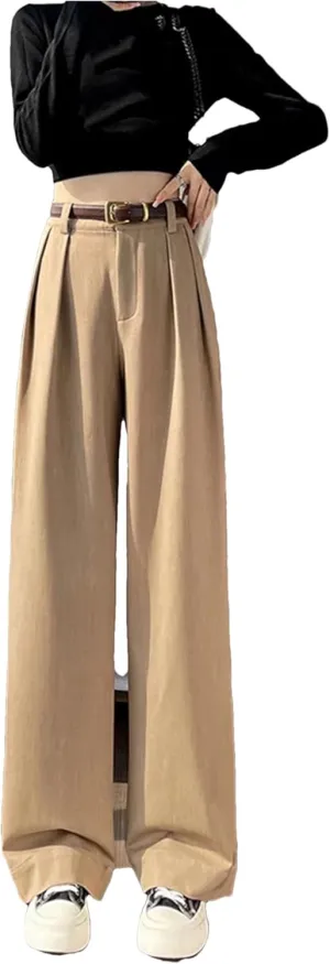 Autumn High Waist Simple Solid Color Straight Casual Suit Trousers Women Office Slim Chic Wide Leg Pants