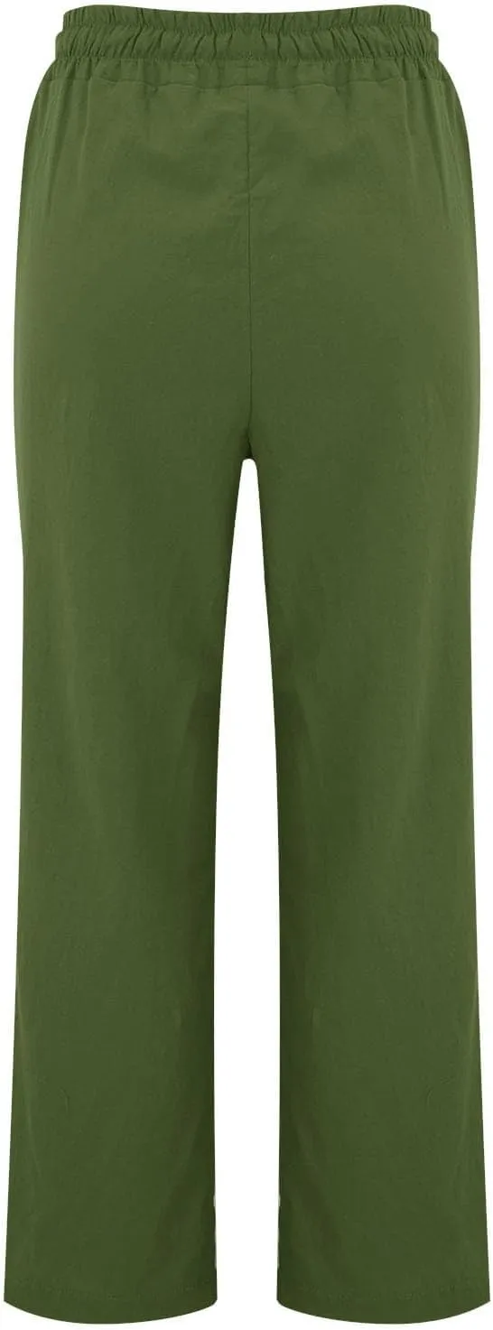 Baggy Linen Pants Women Drawstring High Waisted Straight Wide Leg Pants Lightweight Beach Trousers with Pockets
