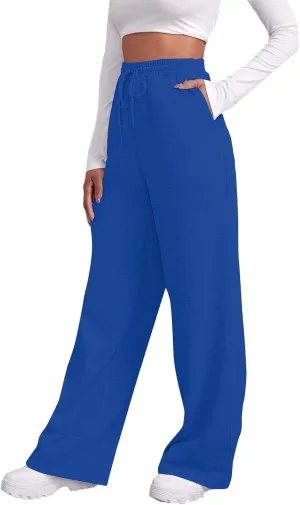 Baggy Wide Leg Sweatpants for Women Fleece Joggers with Pockets Comfy High Waist Lounge Pants Drawstring Sweat Pants