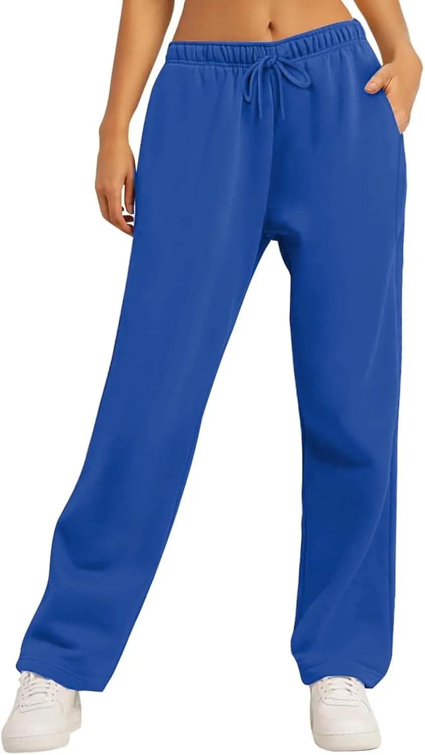 Baggy Wide Leg Sweatpants for Women Fleece Joggers with Pockets Comfy High Waist Lounge Pants Drawstring Sweat Pants