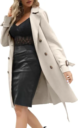 Bellivera Womens Faux Suede Leather Jacket Spring and Winter Fashion Long Trench Coat, Lightweight Windbreaker