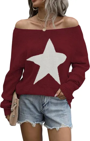 Blooming Jelly Women's Off The Shoulder Sweaters Cute Fall Tunic Tops Knitted Pullover Sweater