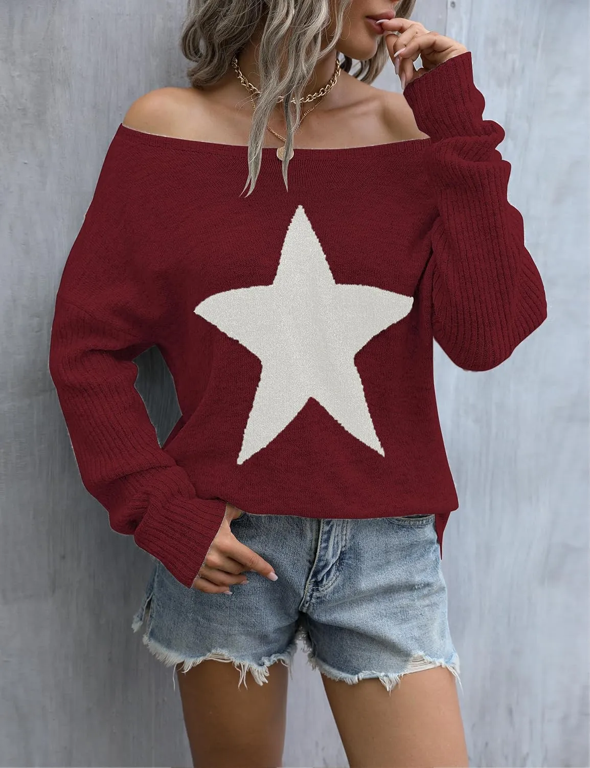 Blooming Jelly Women's Off The Shoulder Sweaters Cute Fall Tunic Tops Knitted Pullover Sweater
