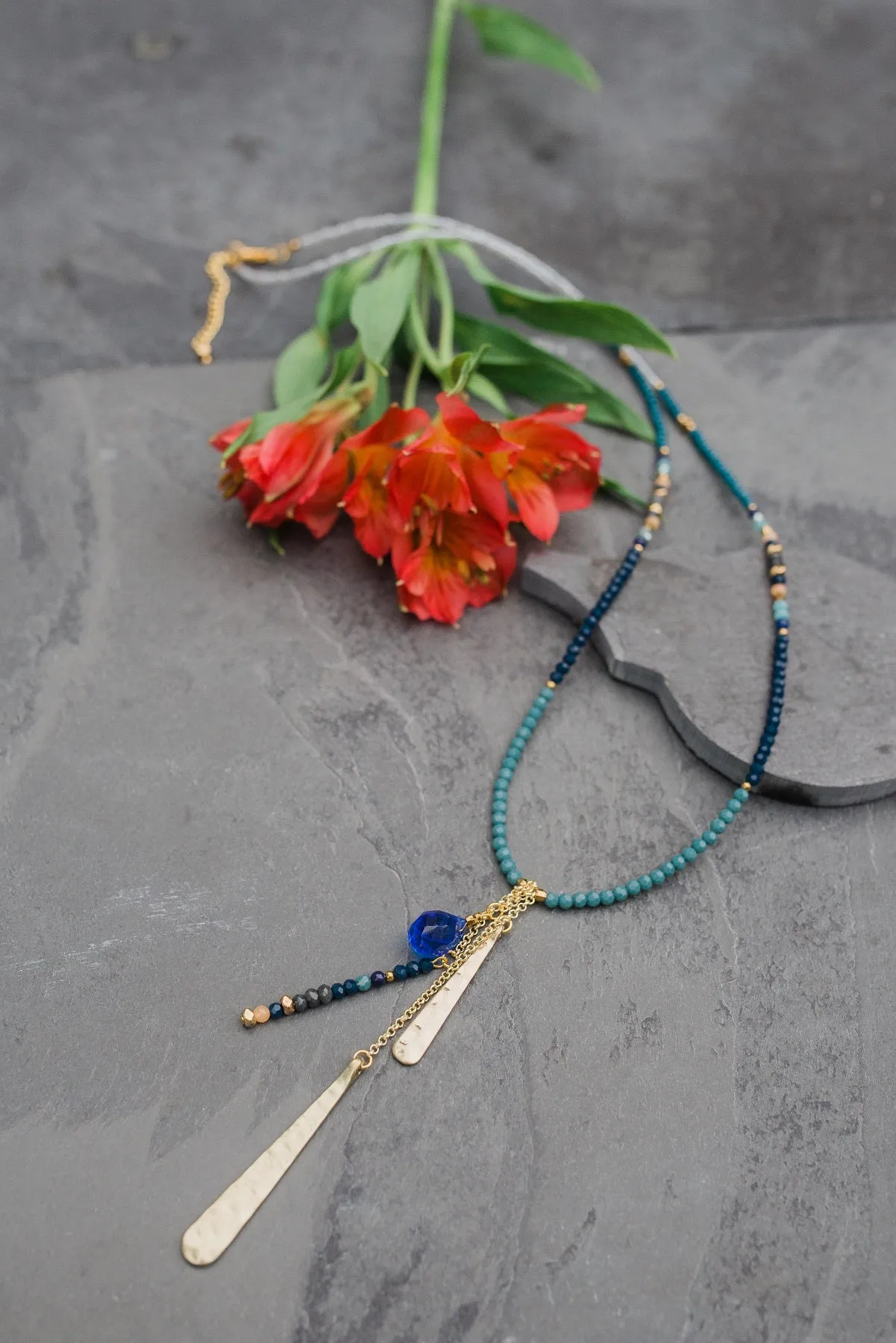 Blue Bead and Crystal Necklace