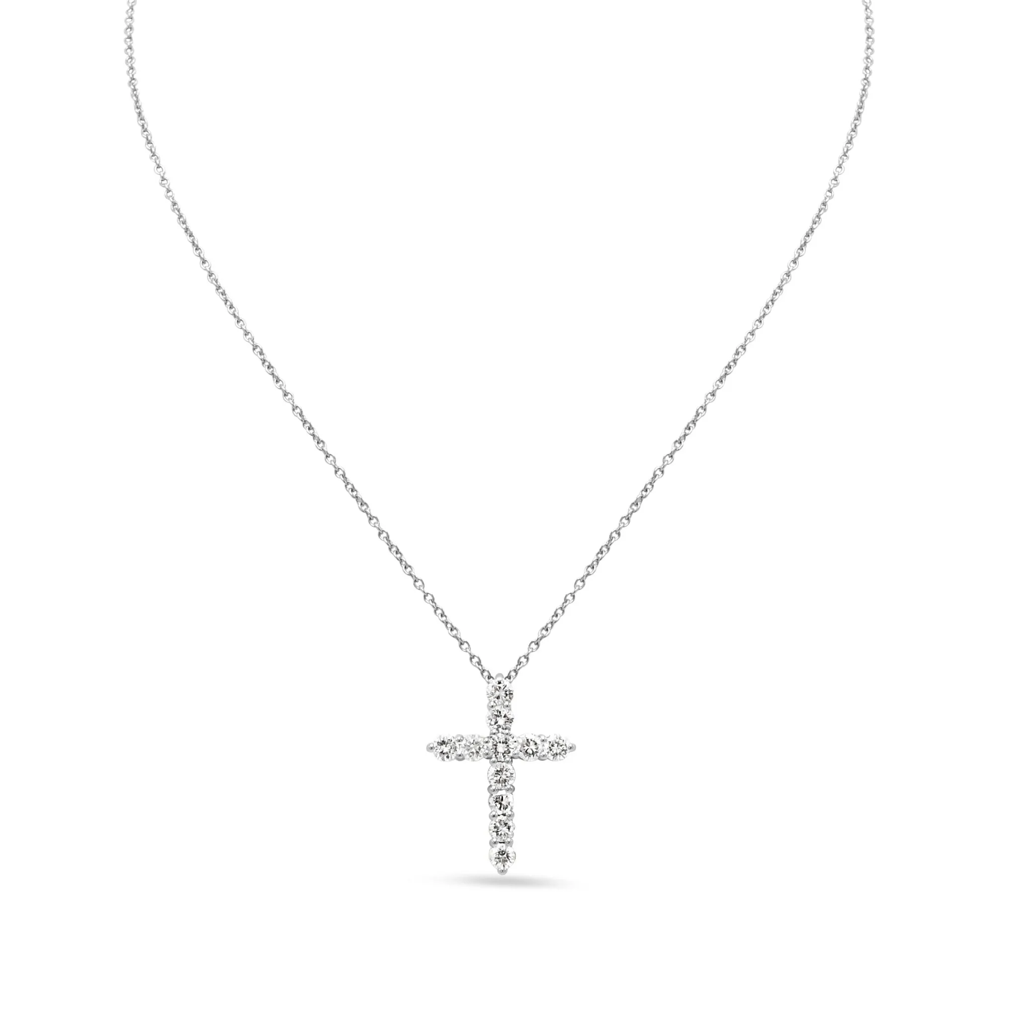 Brilliant Cut Diamond Cross Pendant On Necklace - Platinum