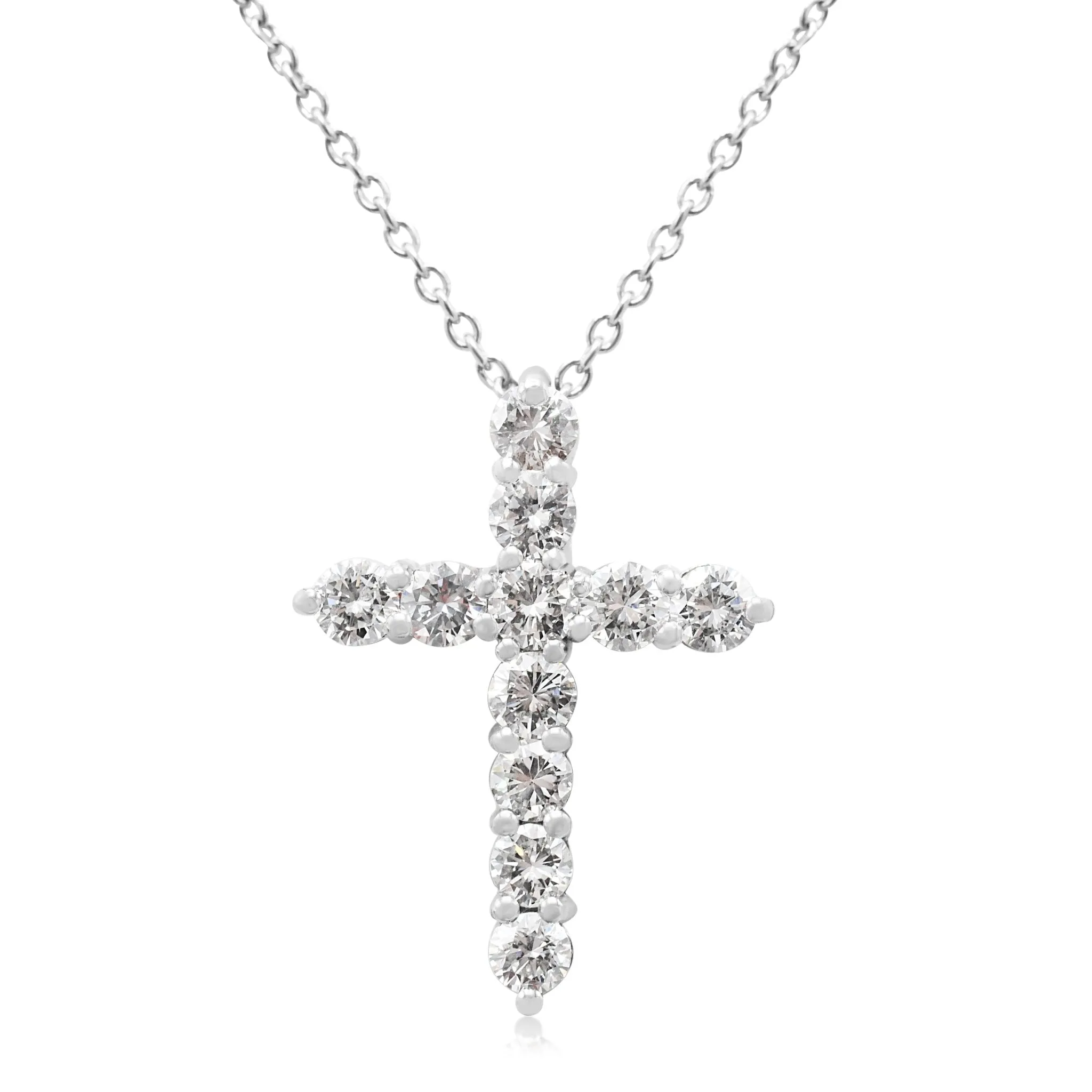 Brilliant Cut Diamond Cross Pendant On Necklace - Platinum