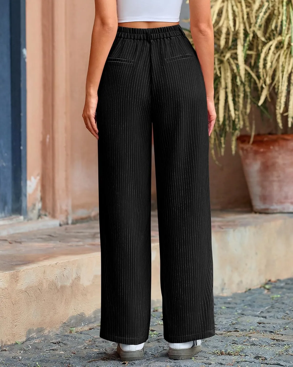 BTFBM Women Striped Dress Pants 2025 Spring Business Casual Outfits Wide Leg Long Palazzo Pants Work Office Trousers