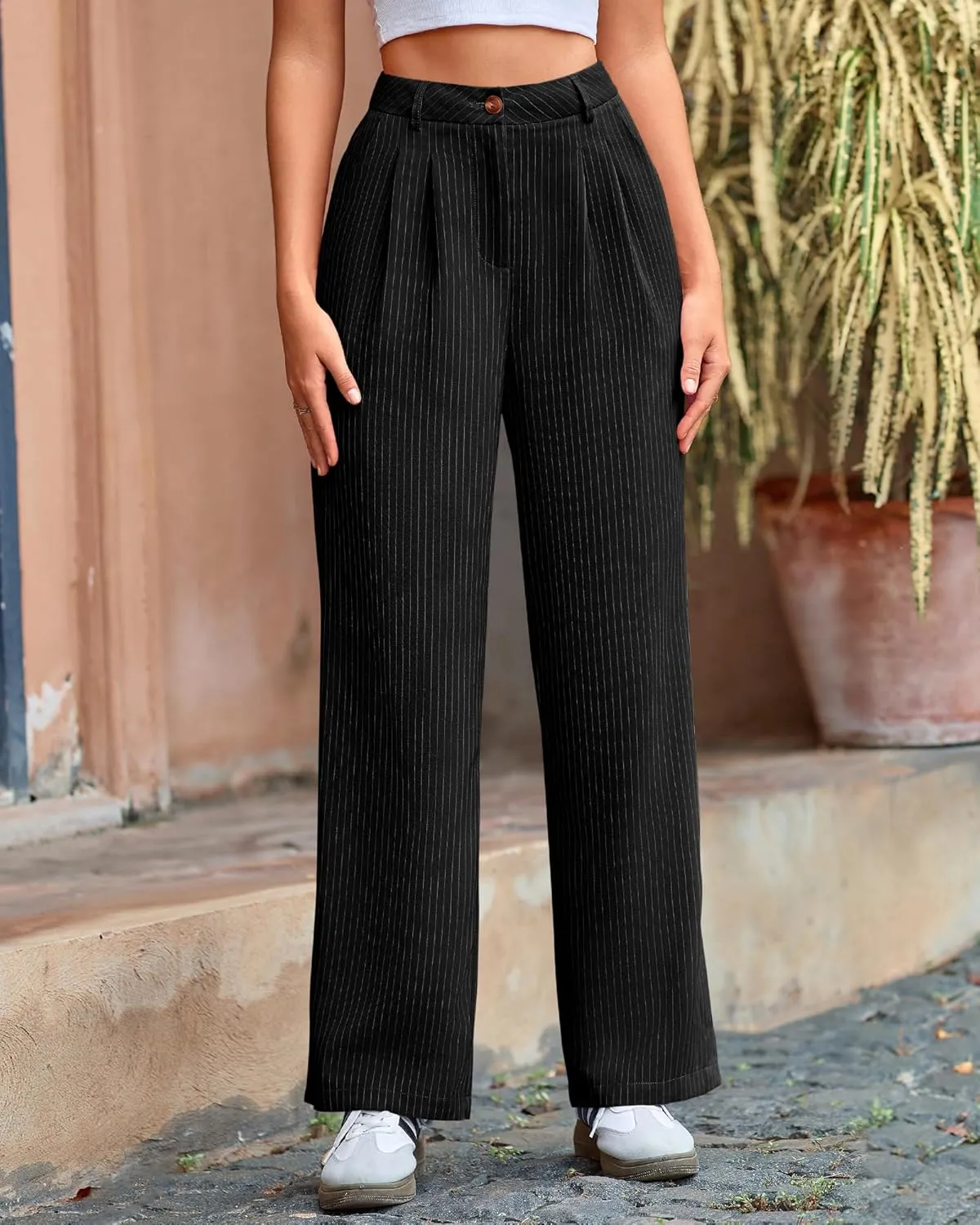 BTFBM Women Striped Dress Pants 2025 Spring Business Casual Outfits Wide Leg Long Palazzo Pants Work Office Trousers