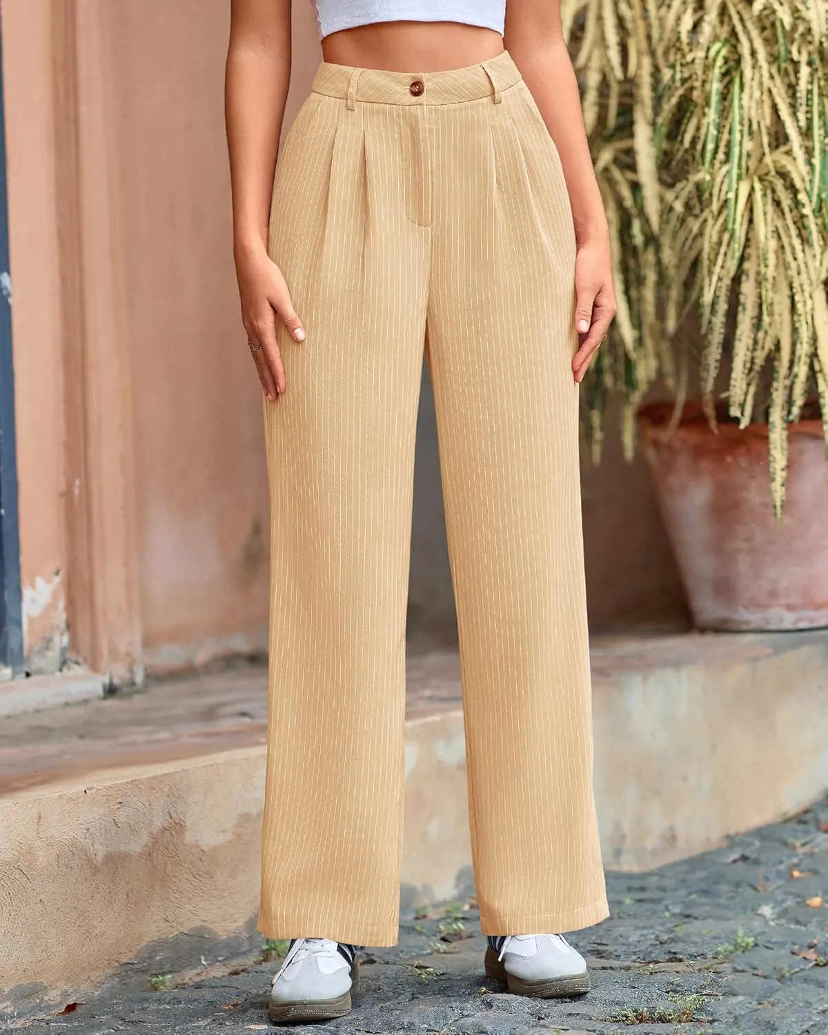 BTFBM Women Striped Dress Pants 2025 Spring Business Casual Outfits Wide Leg Long Palazzo Pants Work Office Trousers