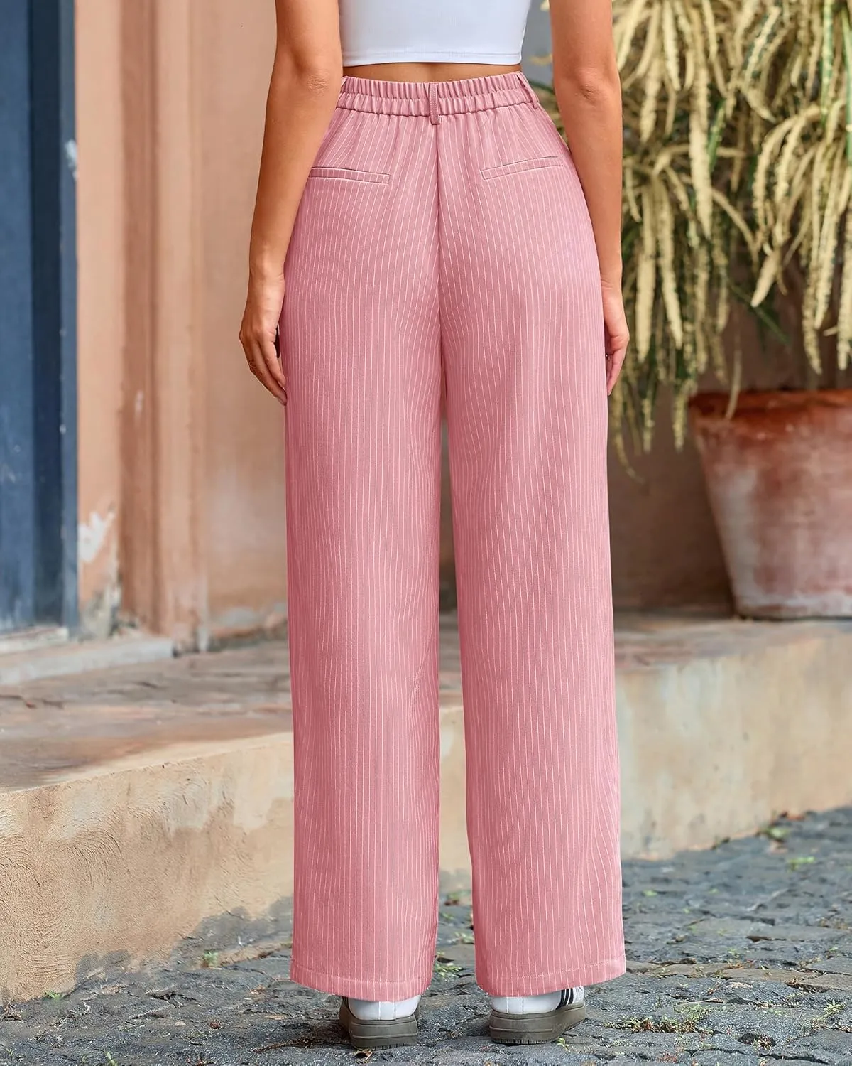 BTFBM Women Striped Dress Pants 2025 Spring Business Casual Outfits Wide Leg Long Palazzo Pants Work Office Trousers