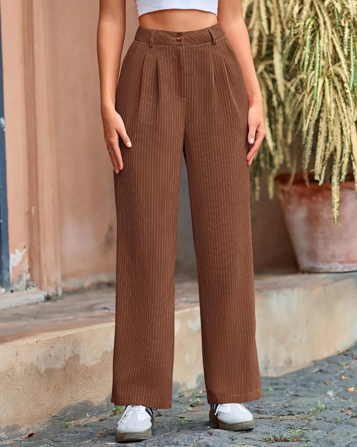 BTFBM Women Striped Dress Pants 2025 Spring Business Casual Outfits Wide Leg Long Palazzo Pants Work Office Trousers