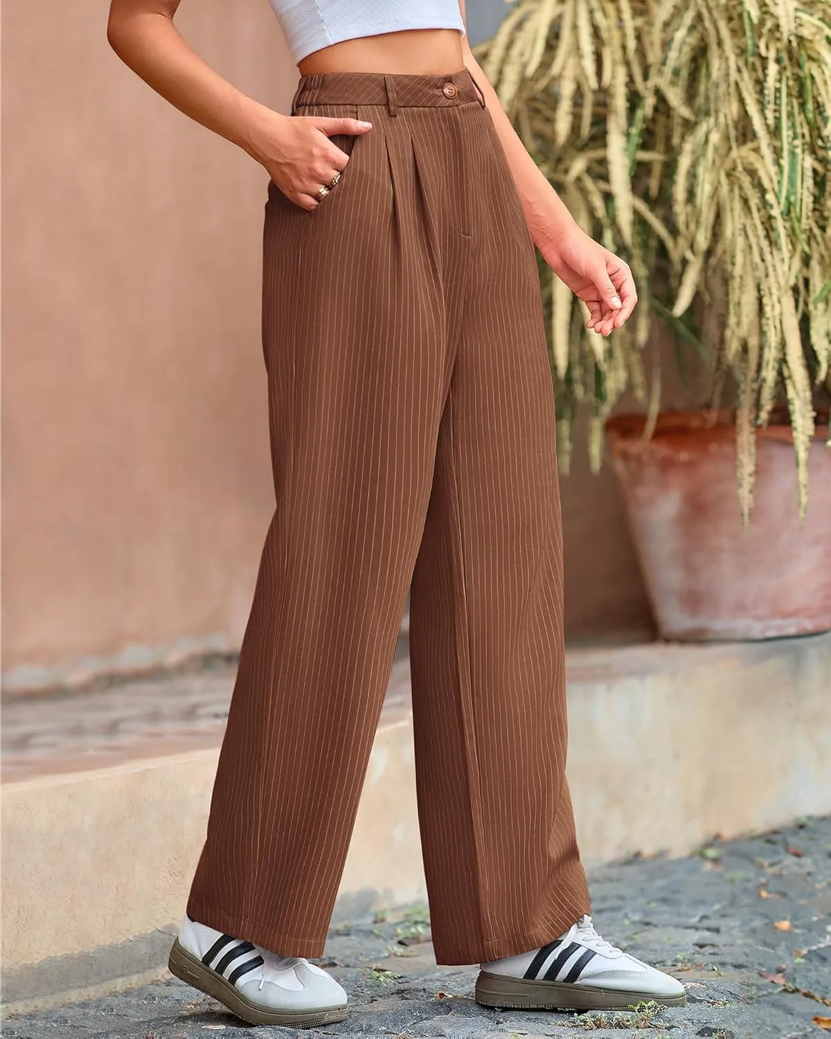 BTFBM Women Striped Dress Pants 2025 Spring Business Casual Outfits Wide Leg Long Palazzo Pants Work Office Trousers