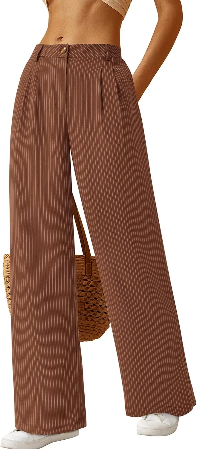 BTFBM Women Striped Dress Pants 2025 Spring Business Casual Outfits Wide Leg Long Palazzo Pants Work Office Trousers