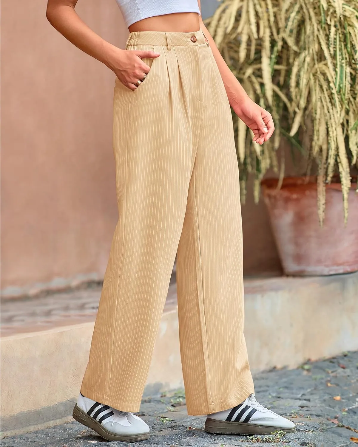 BTFBM Women Striped Dress Pants 2025 Spring Business Casual Outfits Wide Leg Long Palazzo Pants Work Office Trousers