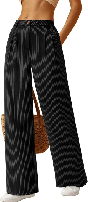 BTFBM Women Striped Dress Pants 2025 Spring Business Casual Outfits Wide Leg Long Palazzo Pants Work Office Trousers