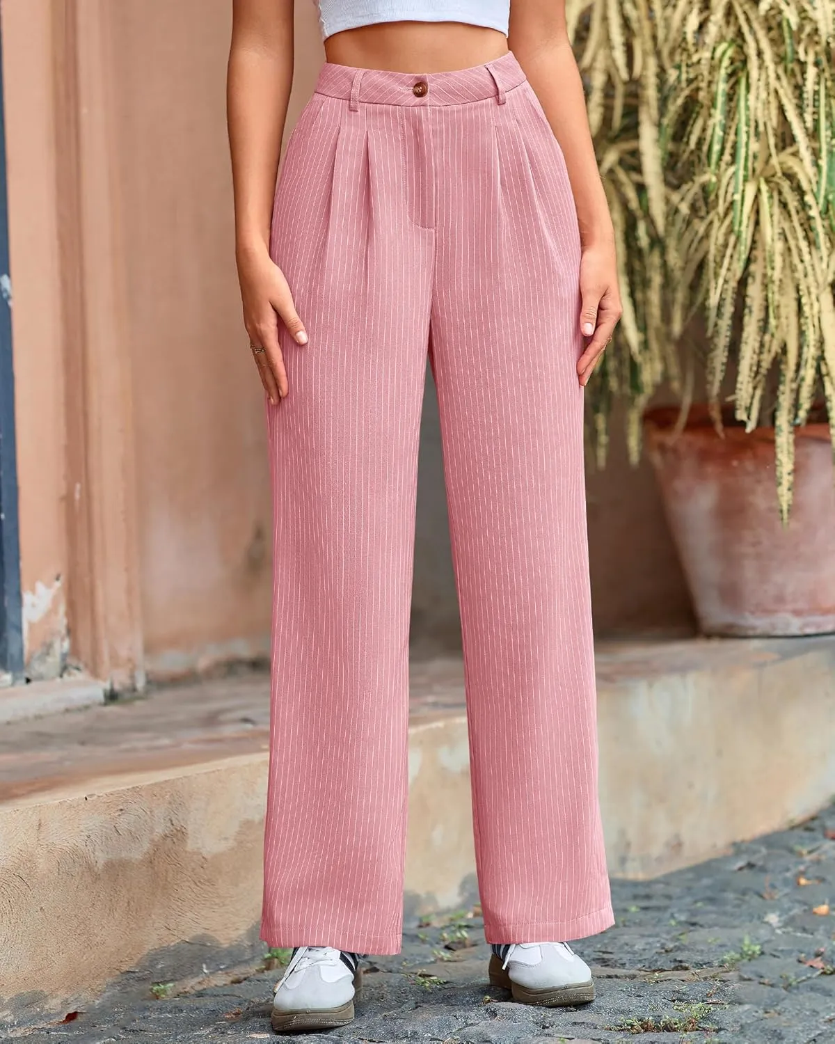 BTFBM Women Striped Dress Pants 2025 Spring Business Casual Outfits Wide Leg Long Palazzo Pants Work Office Trousers