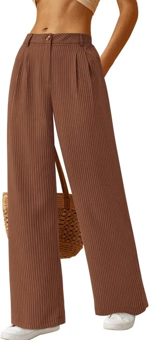 BTFBM Women Striped Dress Pants 2025 Spring Business Casual Outfits Wide Leg Long Palazzo Pants Work Office Trousers