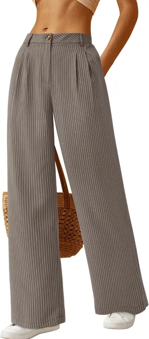 BTFBM Women Striped Dress Pants 2025 Spring Business Casual Outfits Wide Leg Long Palazzo Pants Work Office Trousers