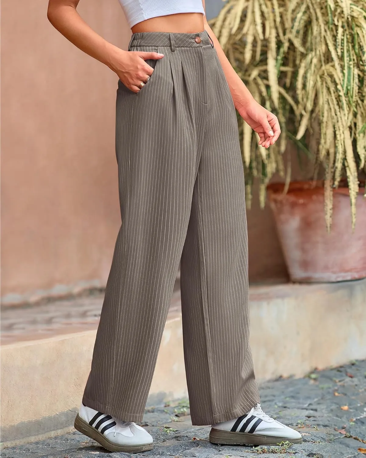 BTFBM Women Striped Dress Pants 2025 Spring Business Casual Outfits Wide Leg Long Palazzo Pants Work Office Trousers
