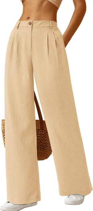 BTFBM Women Striped Dress Pants 2025 Spring Business Casual Outfits Wide Leg Long Palazzo Pants Work Office Trousers