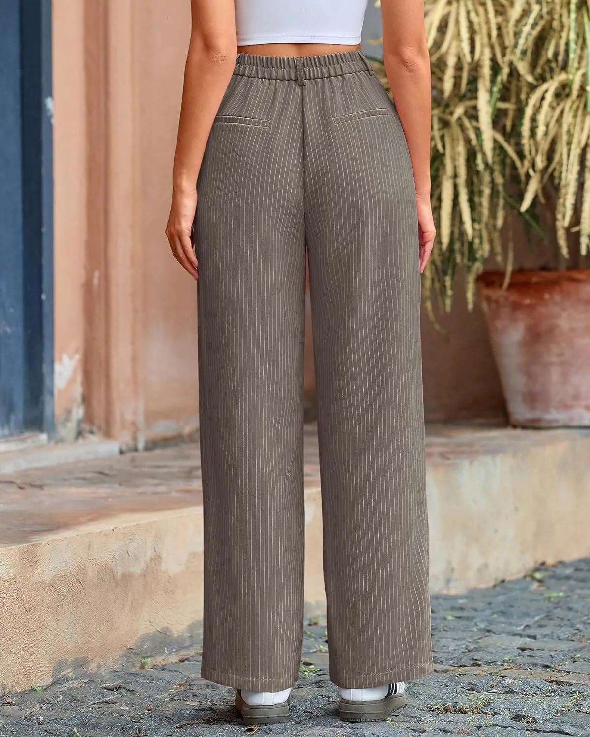 BTFBM Women Striped Dress Pants 2025 Spring Business Casual Outfits Wide Leg Long Palazzo Pants Work Office Trousers