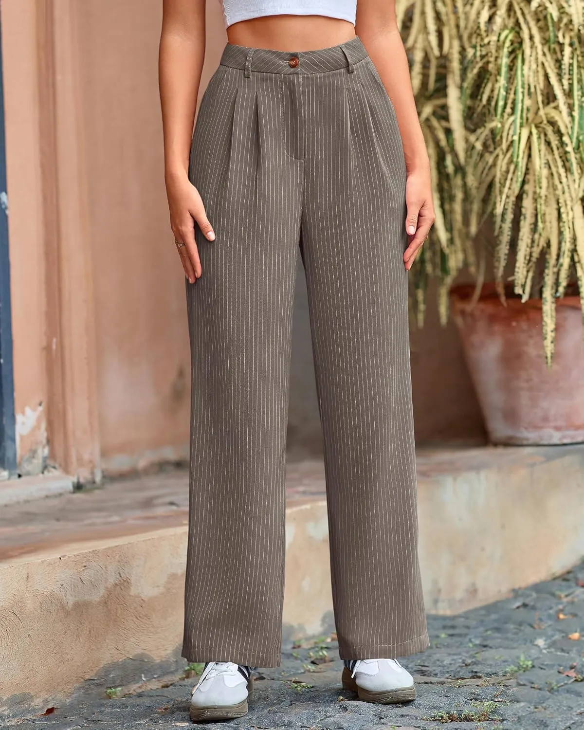 BTFBM Women Striped Dress Pants 2025 Spring Business Casual Outfits Wide Leg Long Palazzo Pants Work Office Trousers