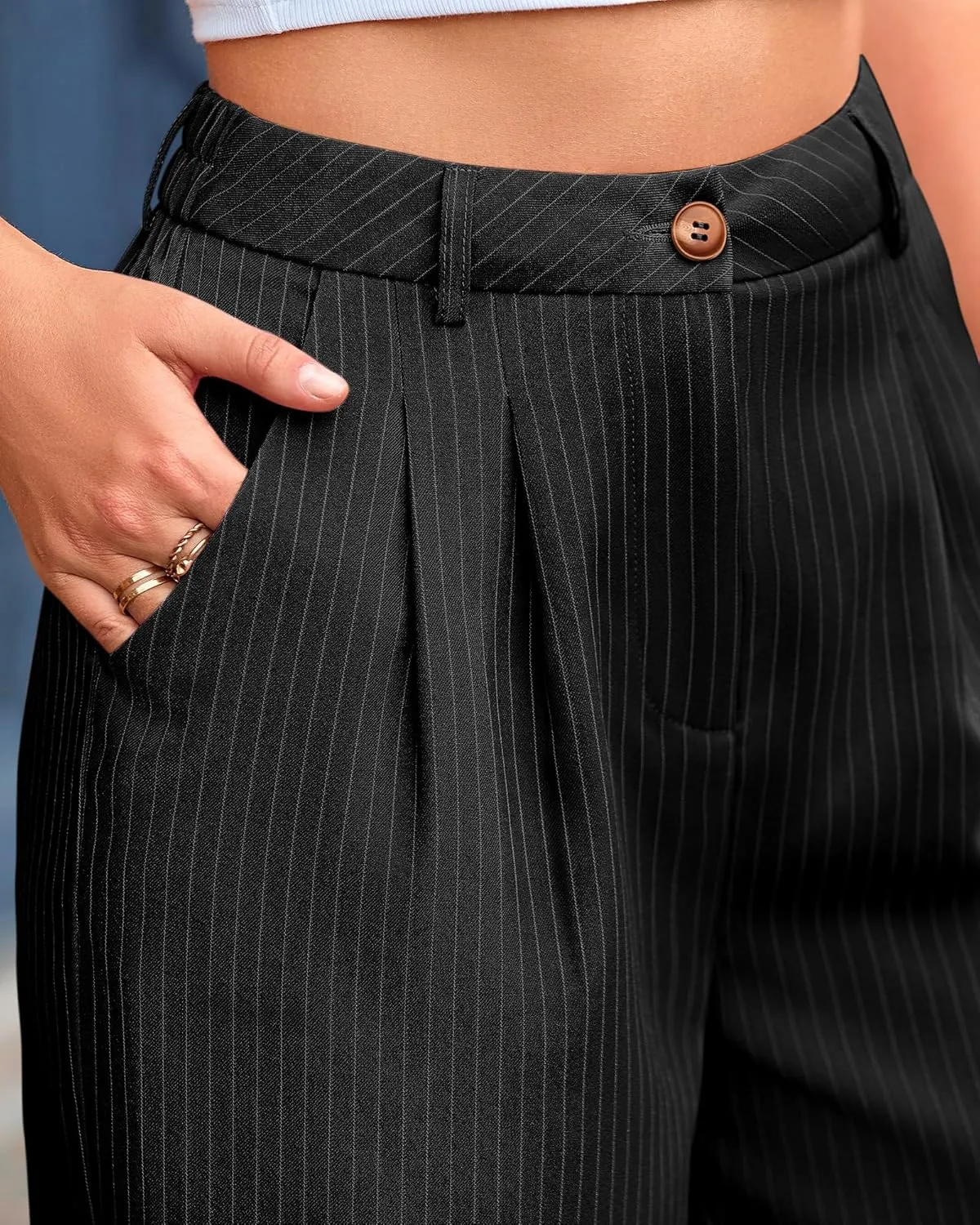 BTFBM Women Striped Dress Pants 2025 Spring Business Casual Outfits Wide Leg Long Palazzo Pants Work Office Trousers