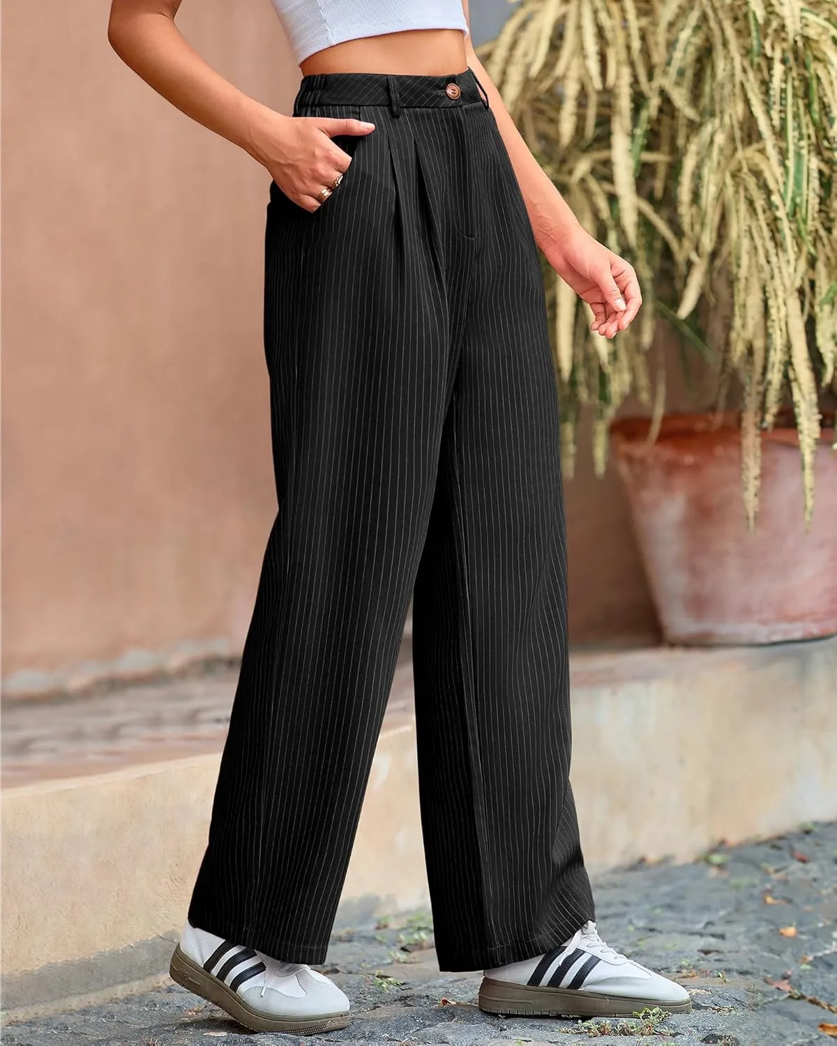 BTFBM Women Striped Dress Pants 2025 Spring Business Casual Outfits Wide Leg Long Palazzo Pants Work Office Trousers