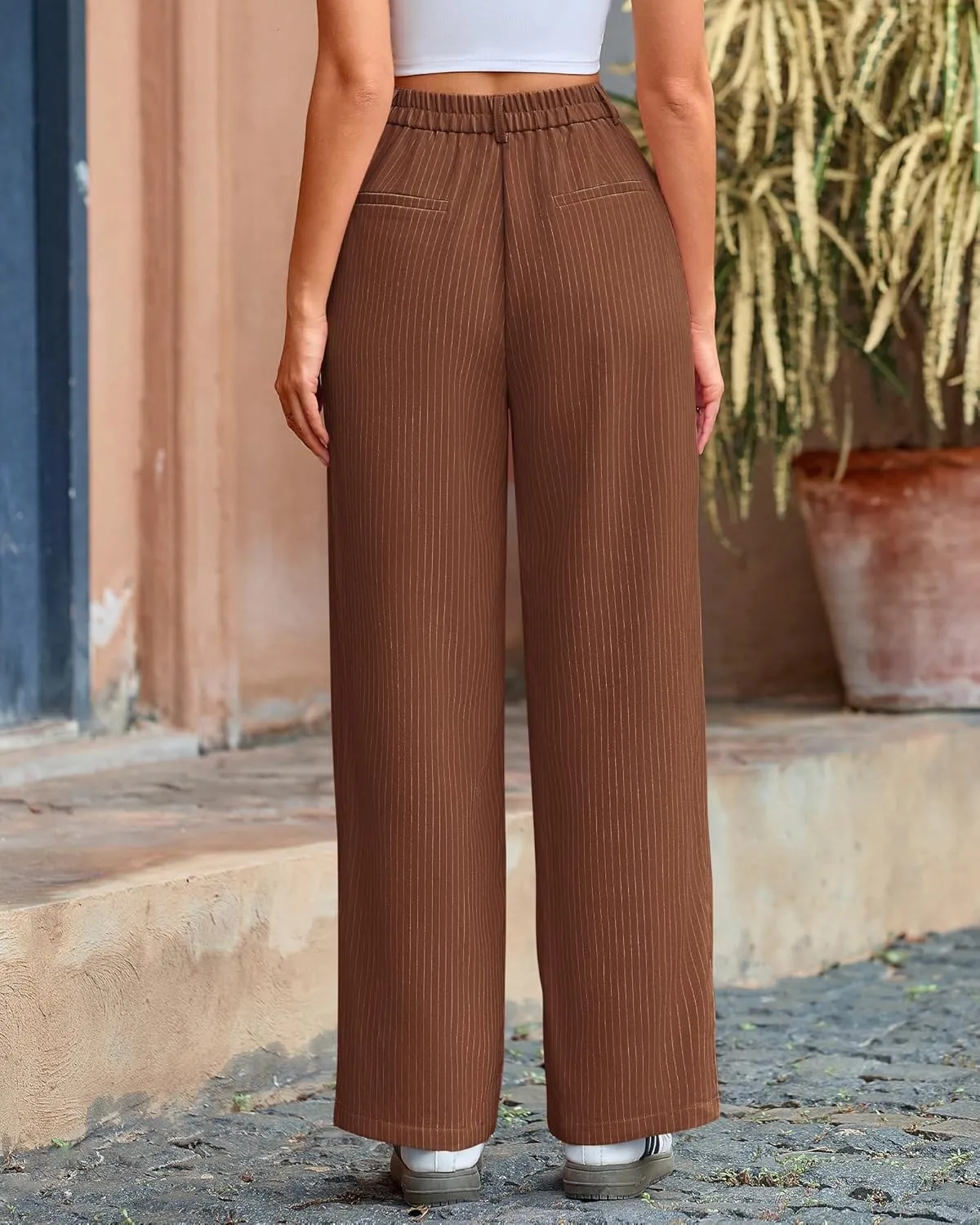 BTFBM Women Striped Dress Pants 2025 Spring Business Casual Outfits Wide Leg Long Palazzo Pants Work Office Trousers