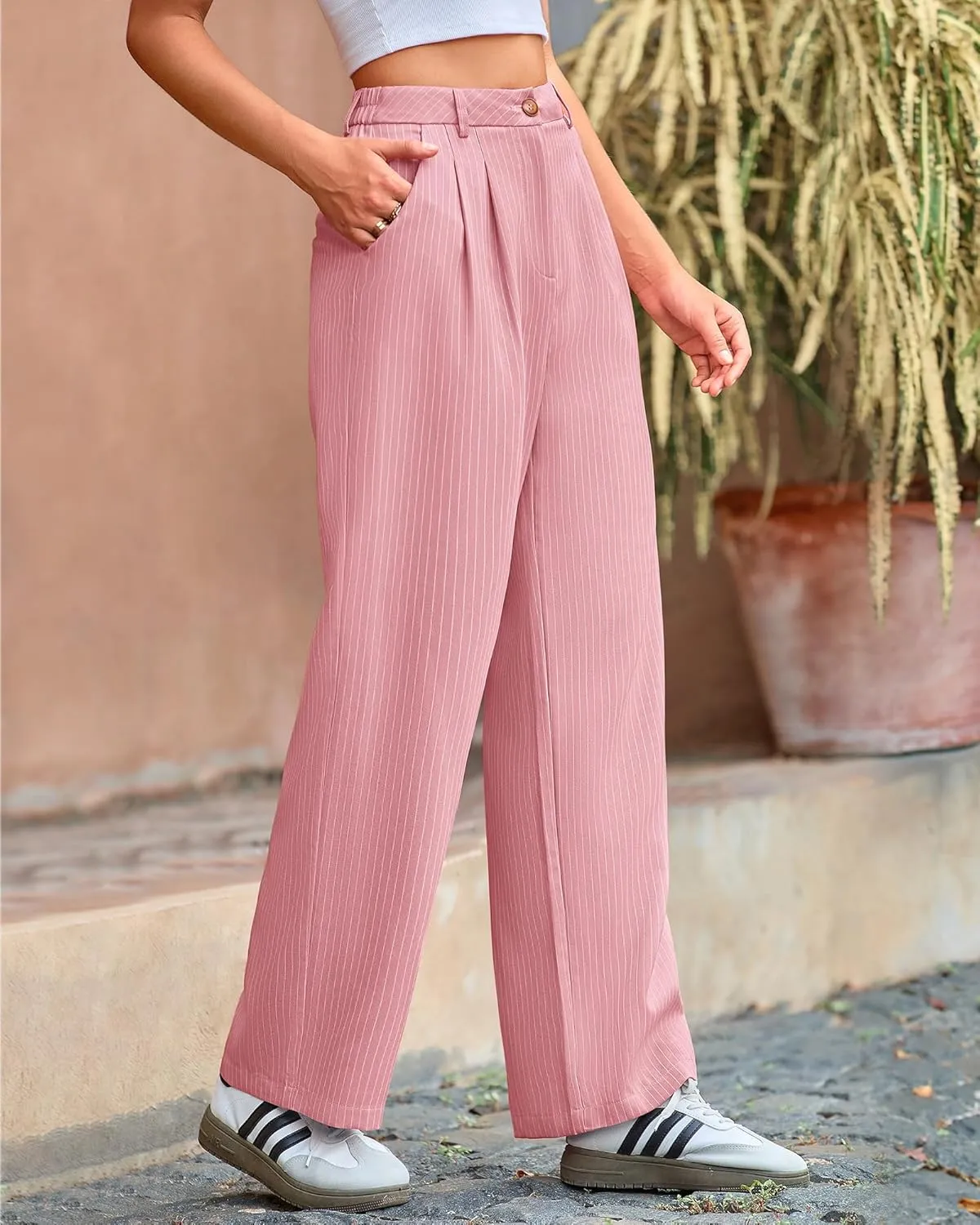BTFBM Women Striped Dress Pants 2025 Spring Business Casual Outfits Wide Leg Long Palazzo Pants Work Office Trousers