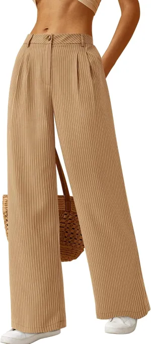BTFBM Women Striped Dress Pants 2025 Spring Business Casual Outfits Wide Leg Long Palazzo Pants Work Office Trousers