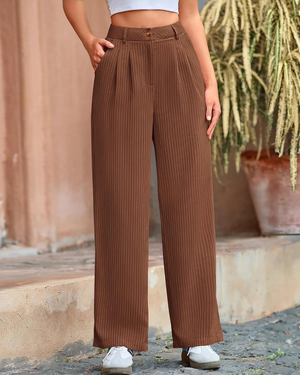 BTFBM Women Striped Dress Pants 2025 Spring Business Casual Outfits Wide Leg Long Palazzo Pants Work Office Trousers