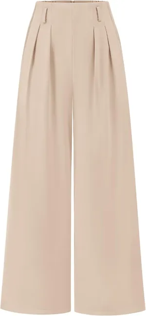 BTFBM Women's Elegant Flowy Dress Pants Front Pleated High Waisted Casual Wide Leg Loose Palazzo Trousers with Pockets