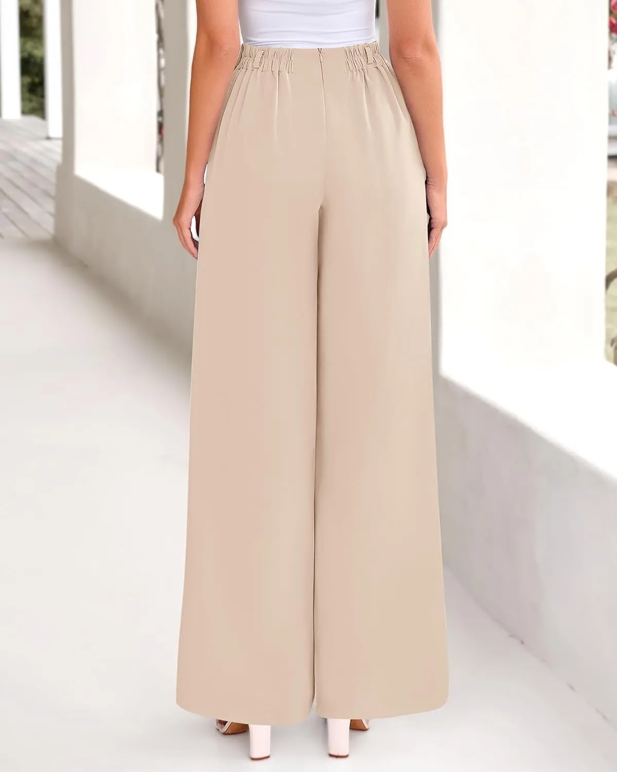 BTFBM Women's Elegant Flowy Dress Pants Front Pleated High Waisted Casual Wide Leg Loose Palazzo Trousers with Pockets
