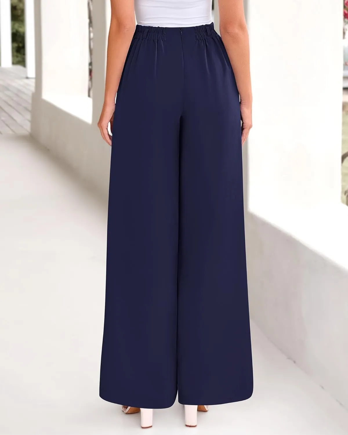 BTFBM Women's Elegant Flowy Dress Pants Front Pleated High Waisted Casual Wide Leg Loose Palazzo Trousers with Pockets
